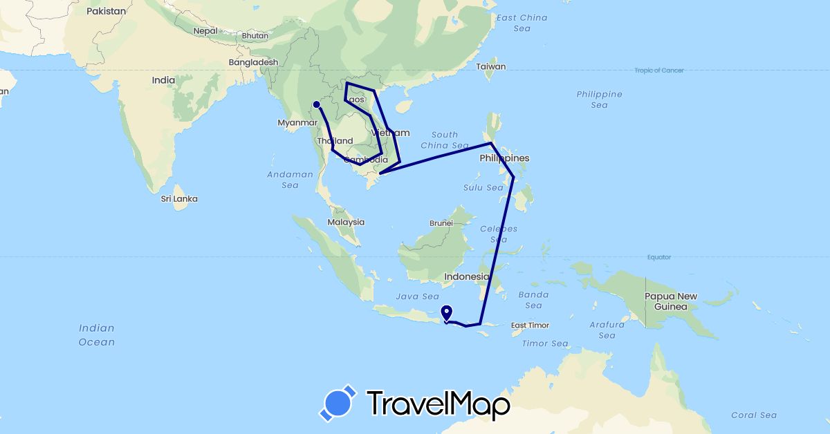 TravelMap itinerary: driving in Indonesia, Cambodia, Laos, Philippines, Thailand, Vietnam (Asia)